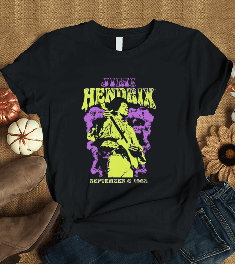 Jimi Hendrix September 6 1968 Concert Rock Legend Iconic Purple Yellow T-Shirt