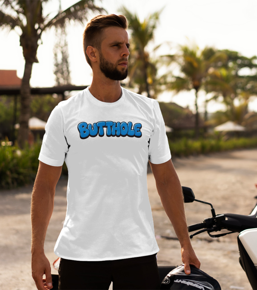 Butthole Bubble Letter Graffiti Blue T-Shirt