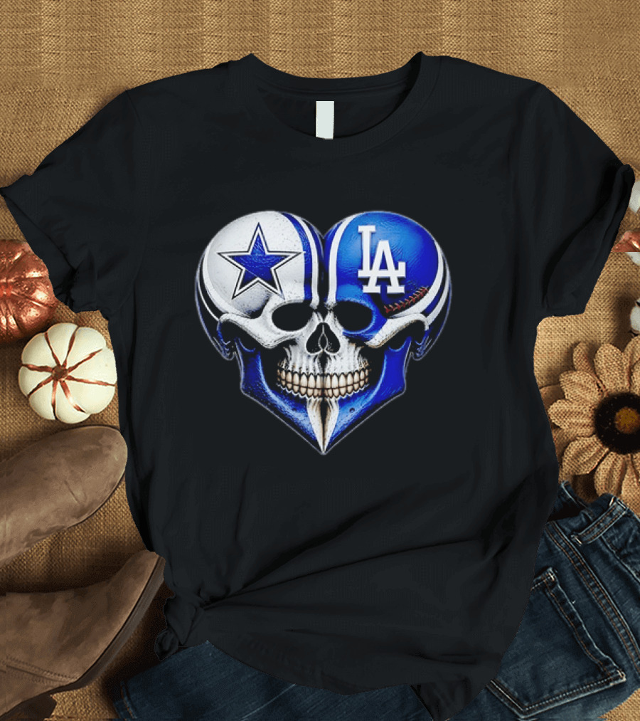 Dallas Cowboys Los Angeles Dodgers Heart Skull T-Shirt