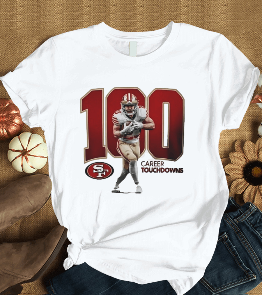 Christian McCaffrey 49ers 100 Career Touchdowns T-Shirt