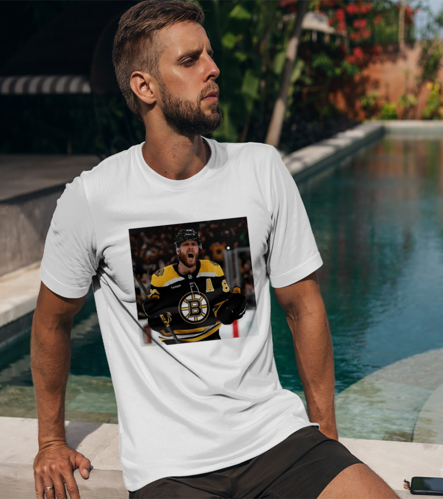 David Pastrnak Bruins Captain Announcement With Iconic Team Jersey Celebration T-Shirt