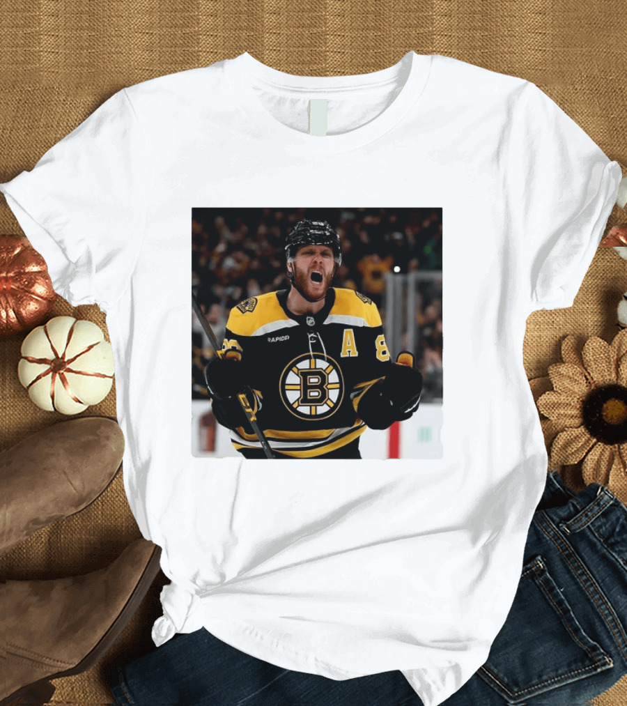 David Pastrnak Bruins Captain Announcement With Iconic Team Jersey Celebration T-Shirt