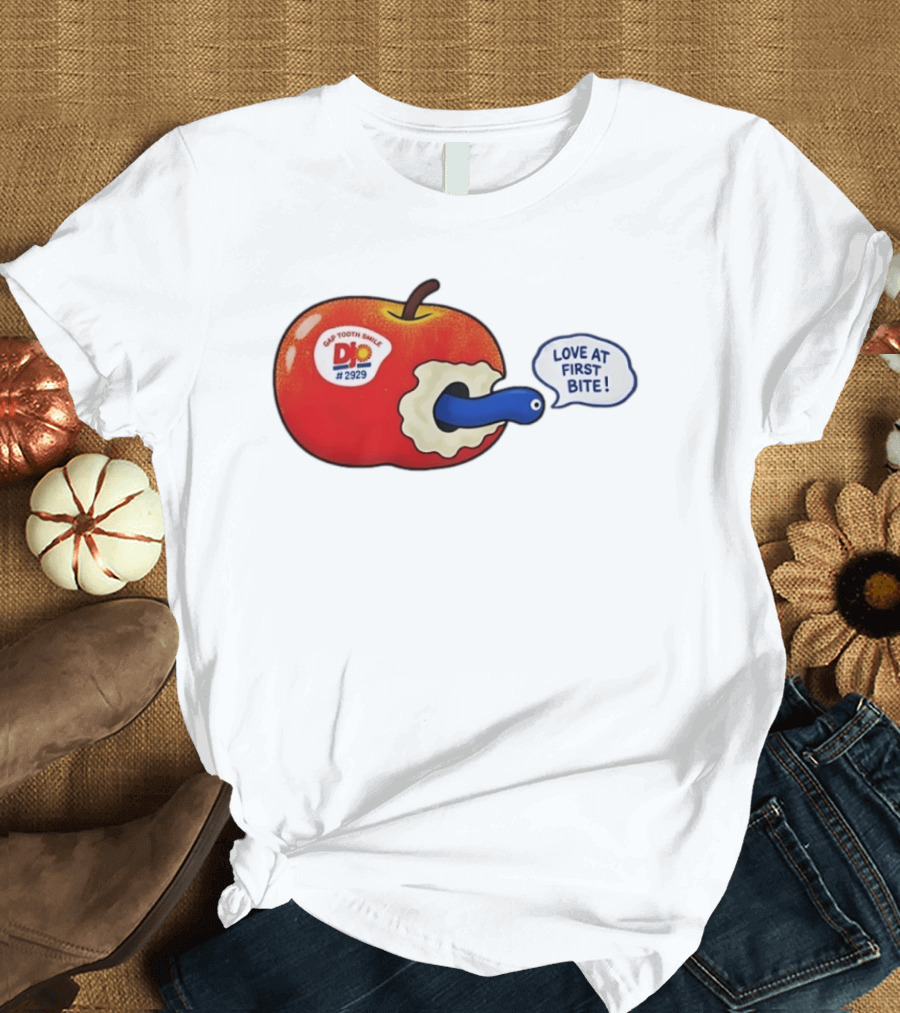 Gap Tooth Smile DJ No 2929 Love At First Bite Apple And Worm T-Shirt
