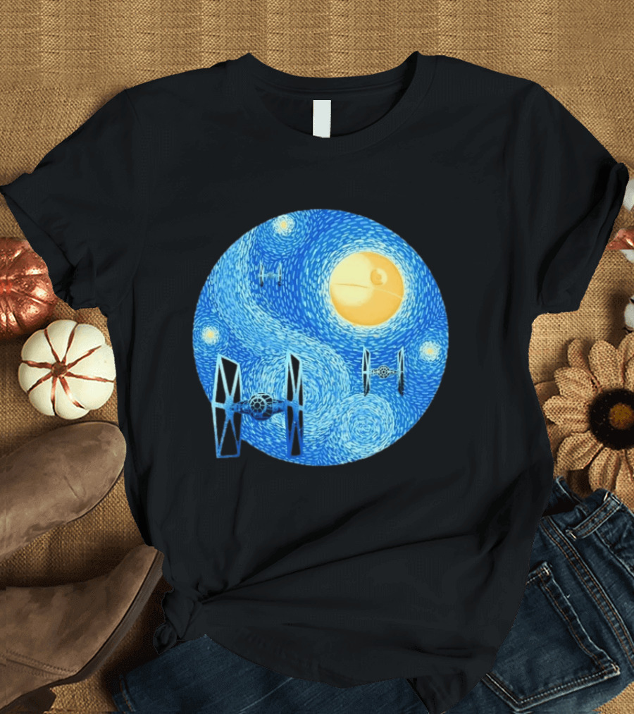 Starry Night Death Star Tie Fighters Star Wars Van Gogh T-Shirt