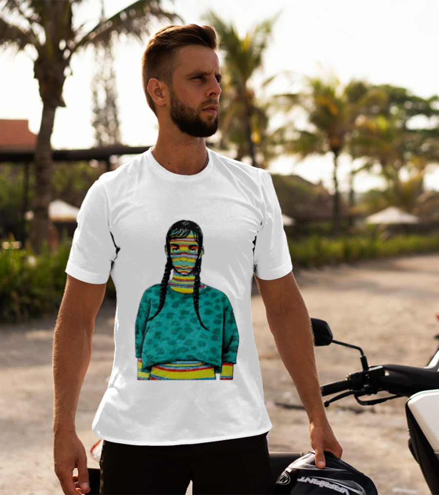 Sicko Last Spring Japan Kai Cenat Striped Face And Braids T-Shirt