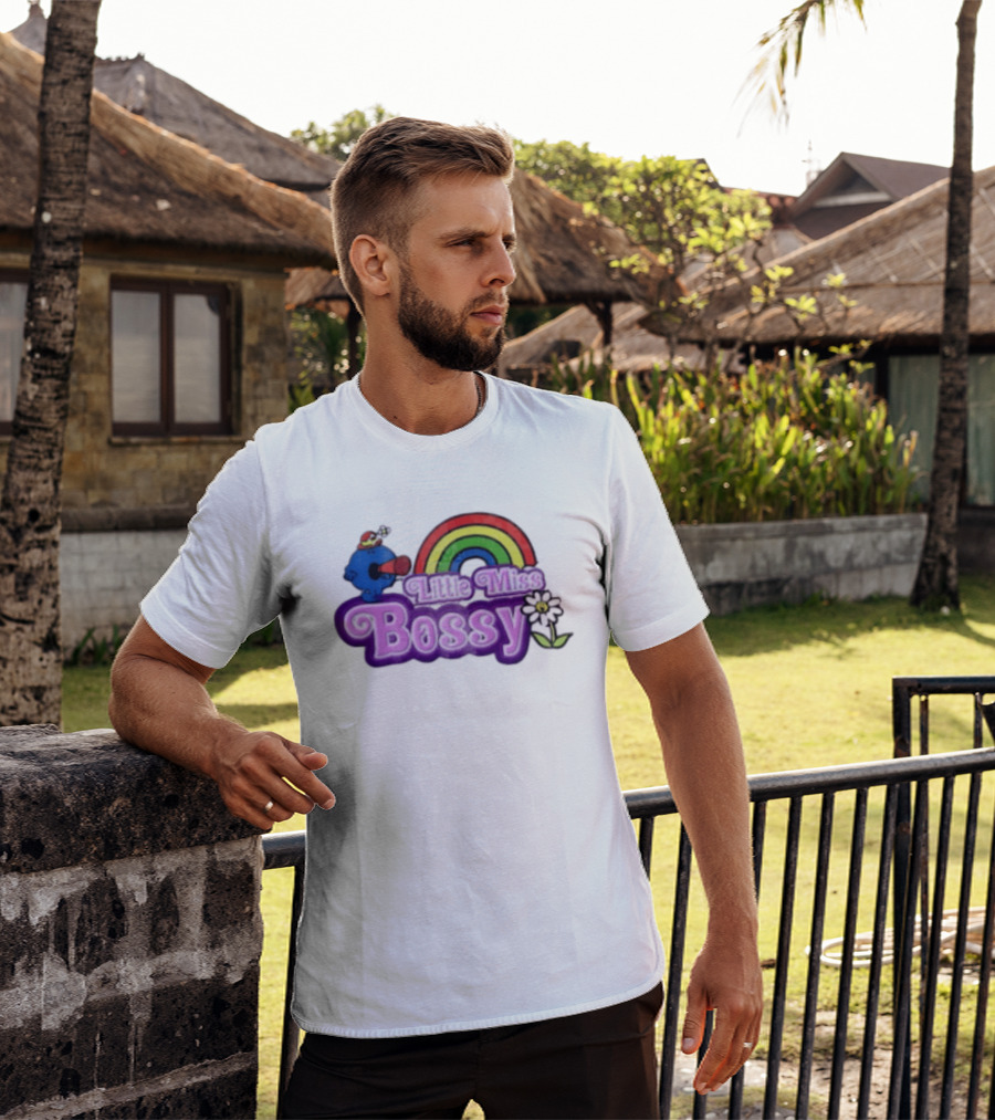 Little Miss Bossy Rainbow With Flower And Megaphone T-Shirt