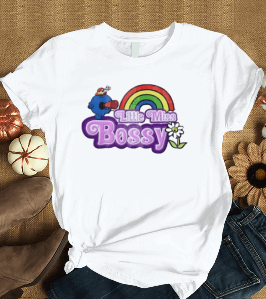 Little Miss Bossy Rainbow With Flower And Megaphone T-Shirt