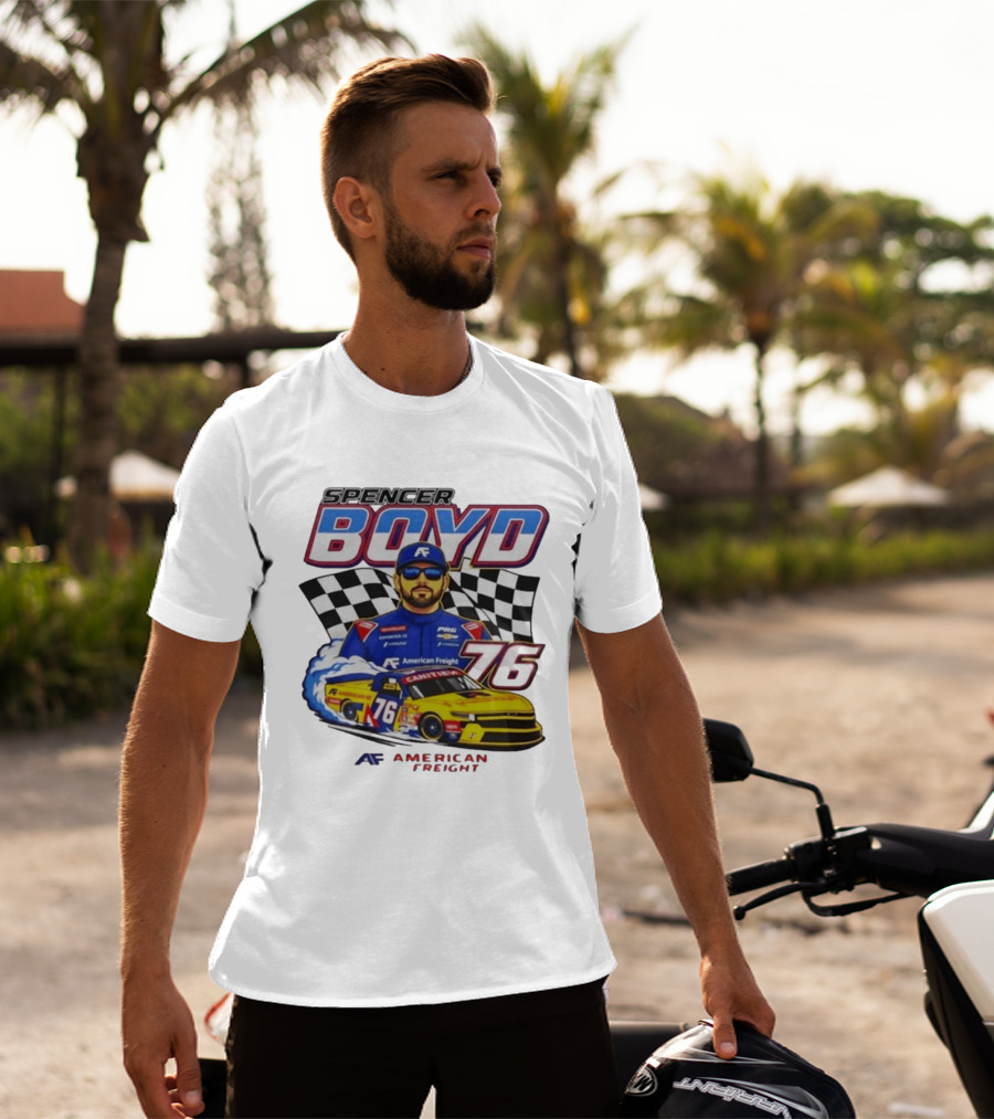 Spencer Boyd 76 American Freight Racing Car Checkered Flag T-Shirt