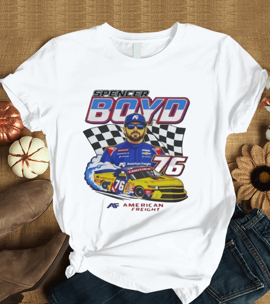 Spencer Boyd 76 American Freight Racing Car Checkered Flag T-Shirt
