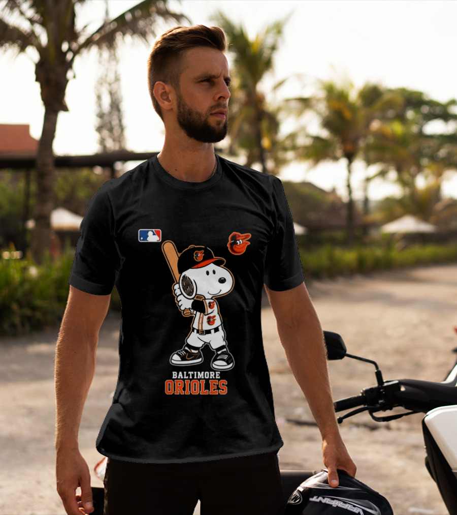 Snoopy Baltimore Orioles MLB Baseball Jersey With Bat And Cap T-Shirt