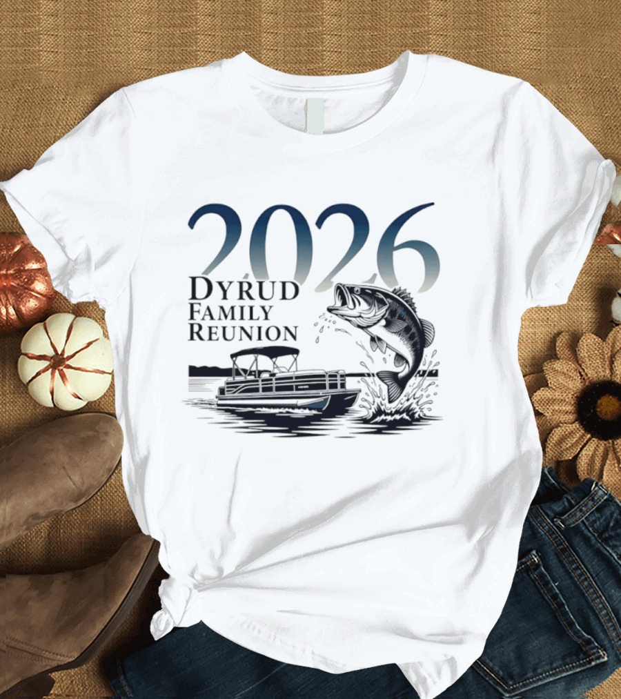 2026 Dyrud Family Reunion Fishing Trip Boat And Jumping Fish T-Shirt