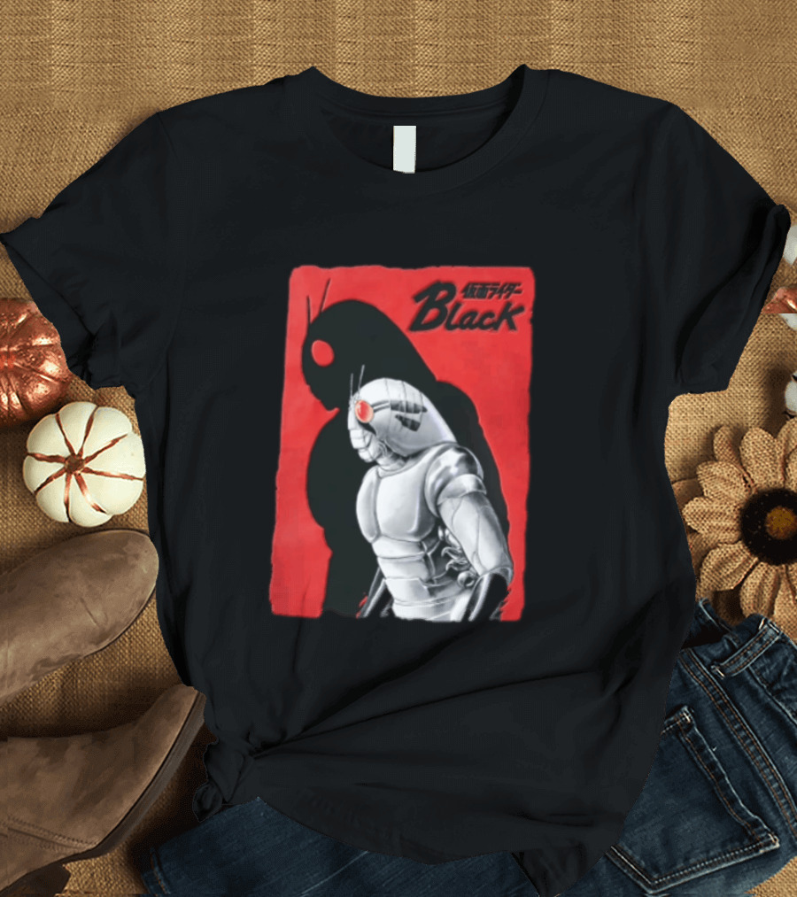 Kamen Rider Black Iconic Character Silhouette And Bold Red T-Shirt
