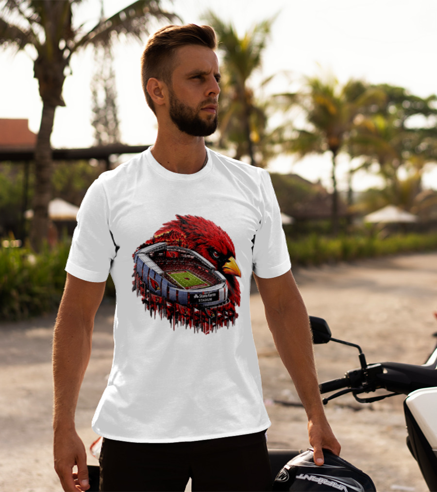 Arizona Cardinals State Farm Stadium With Cardinal Artwork And NFL Football T-Shirt