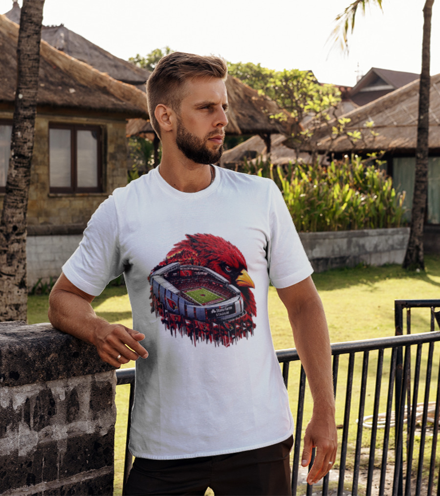 Arizona Cardinals State Farm Stadium With Cardinal Artwork And NFL Football T-Shirt