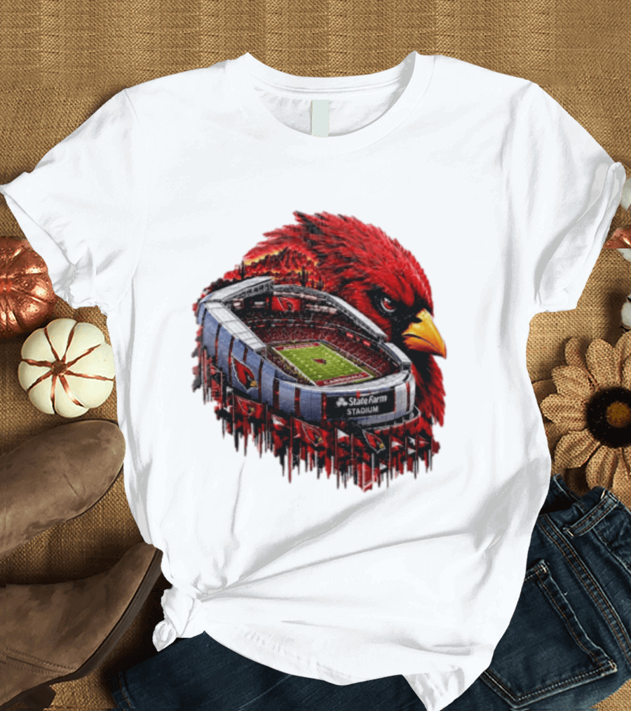 Arizona Cardinals State Farm Stadium With Cardinal Artwork And NFL Football T-Shirt
