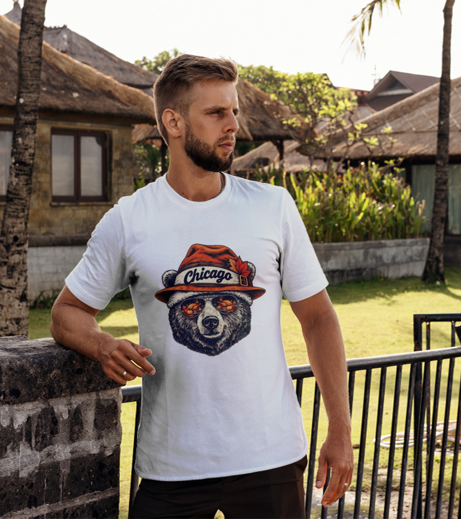 Chicago Bear Sunglasses With Thanksgiving Turkey Reflection Hat T-Shirt