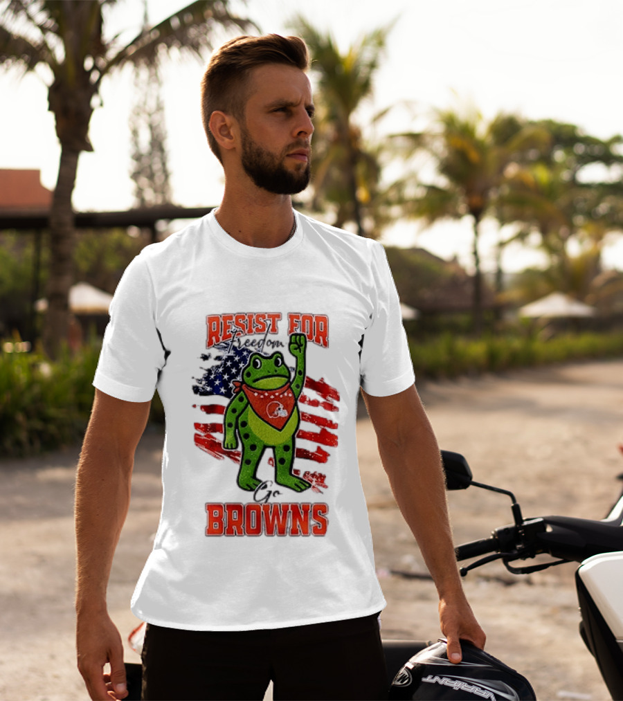 Resist For Cleveland Browns Portland Frog American Flag T-Shirt