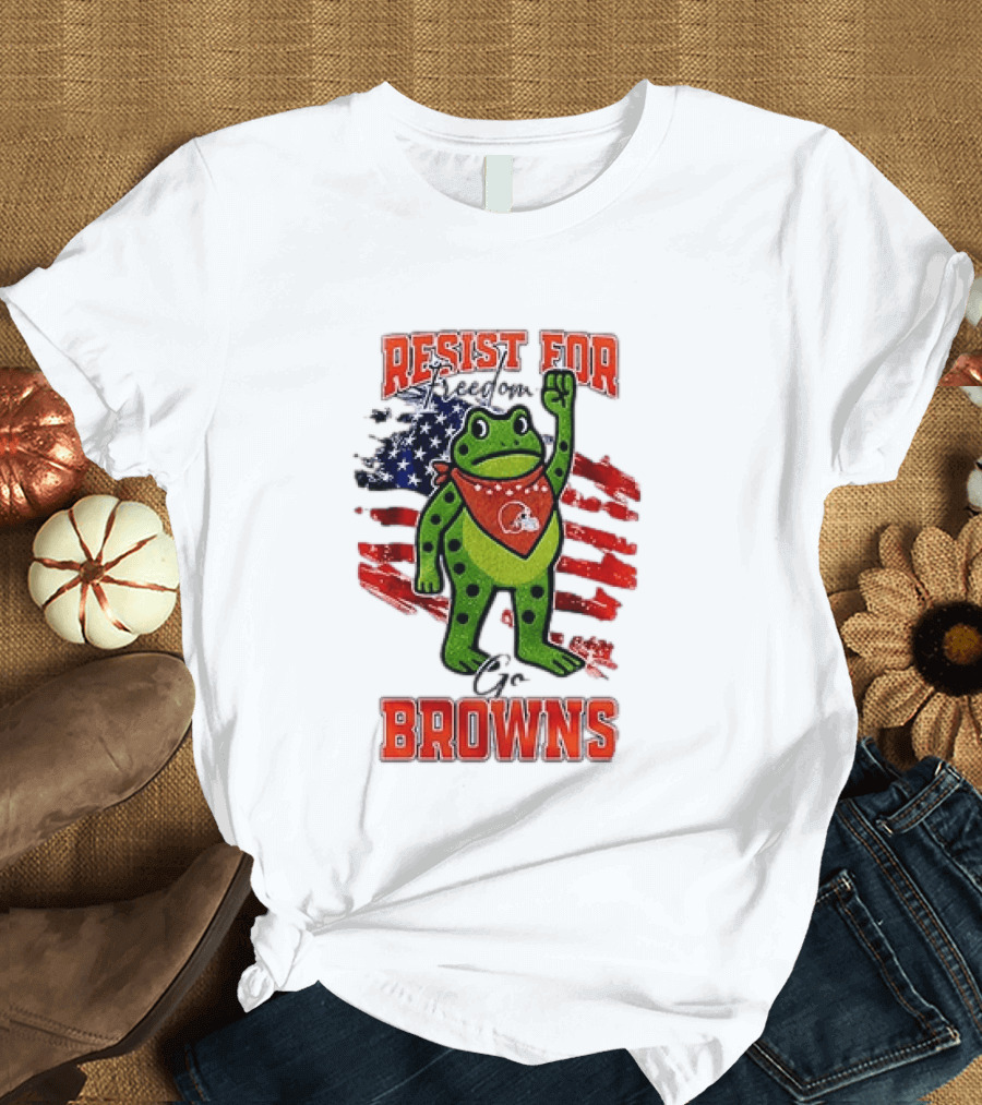 Resist For Cleveland Browns Portland Frog American Flag T-Shirt