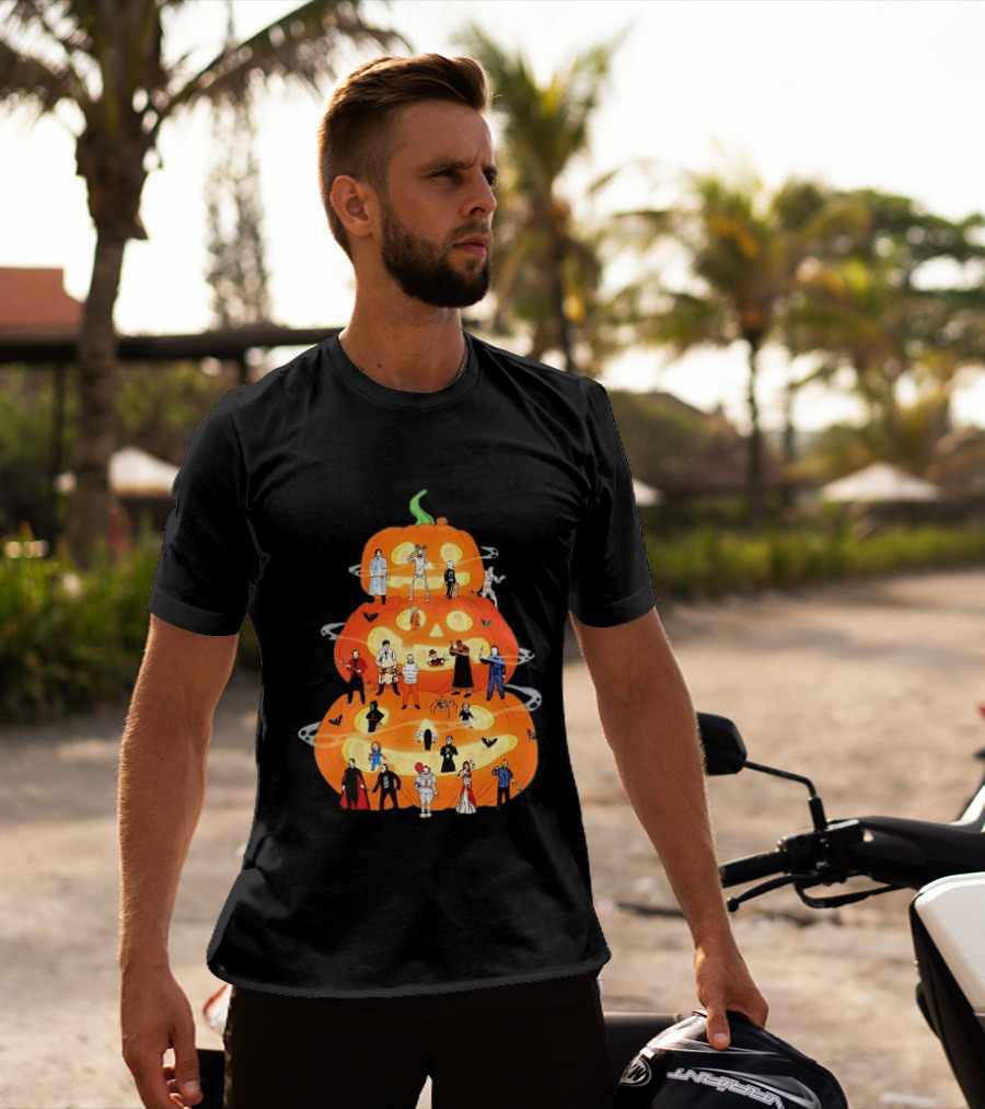 Horror Movie Icons Halloween Pumpkin Stack Villains T-Shirt