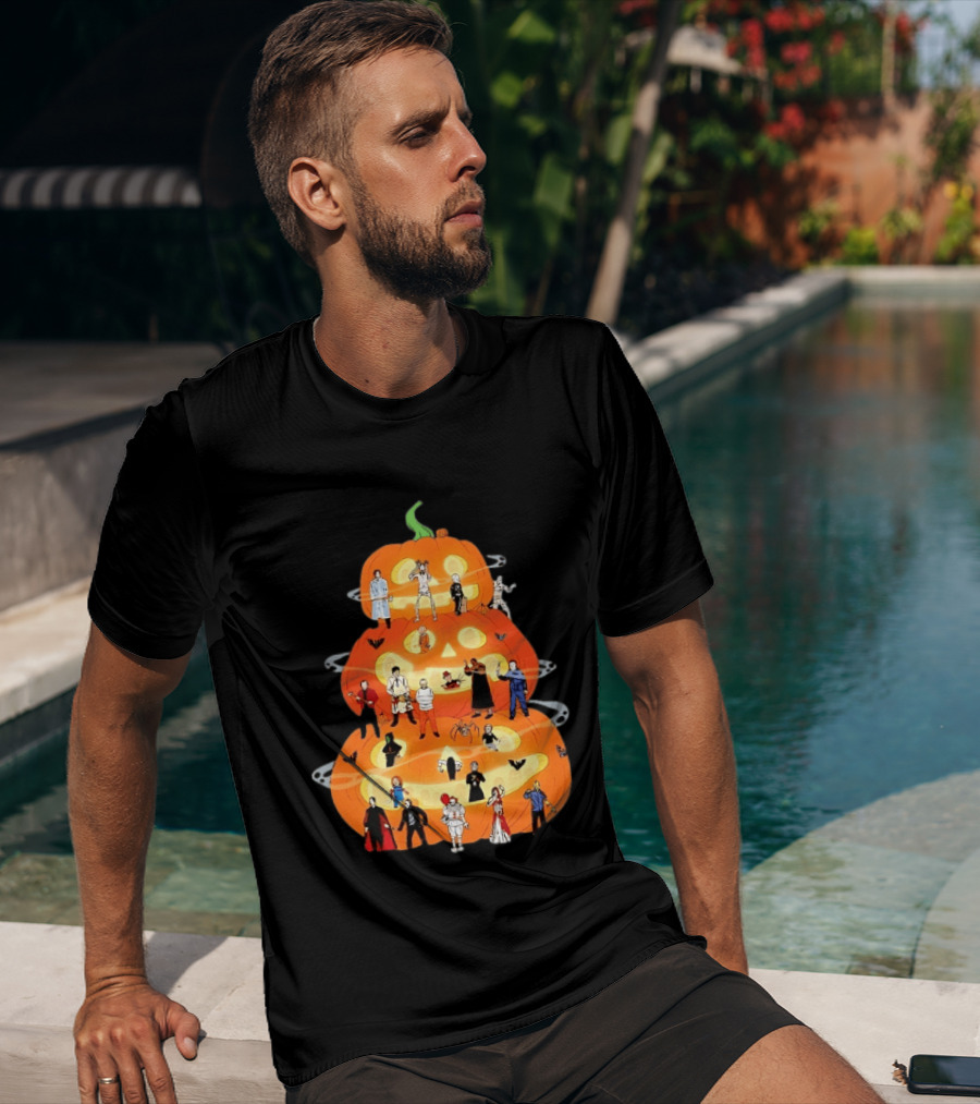 Horror Movie Icons Halloween Pumpkin Stack Villains T-Shirt