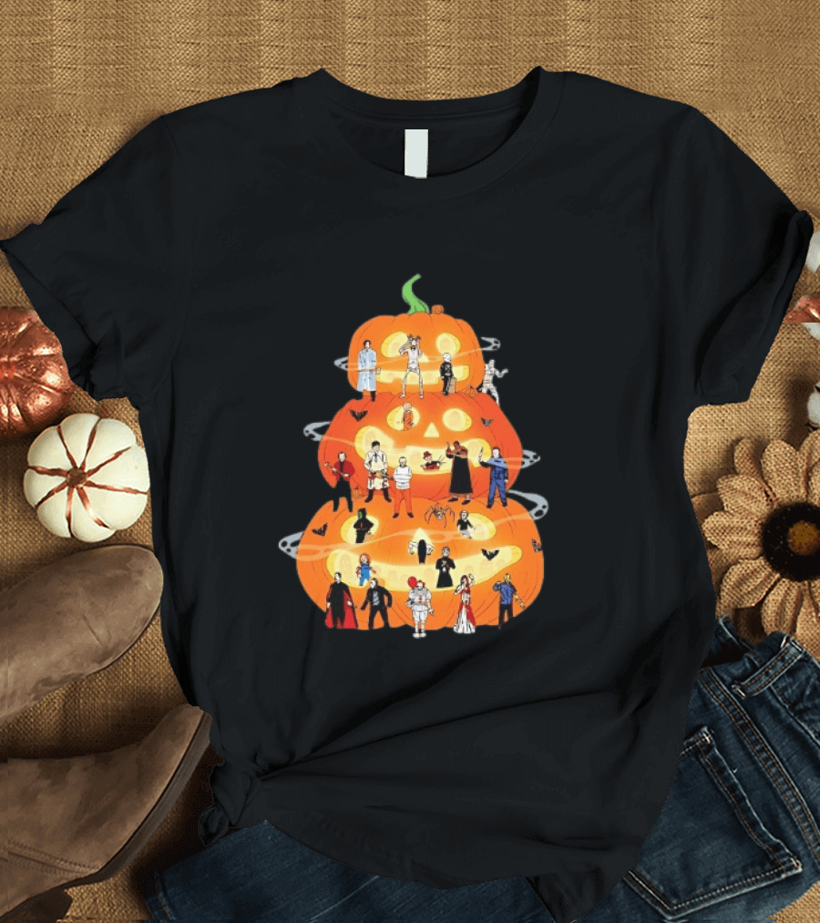 Horror Movie Icons Halloween Pumpkin Stack Villains T-Shirt