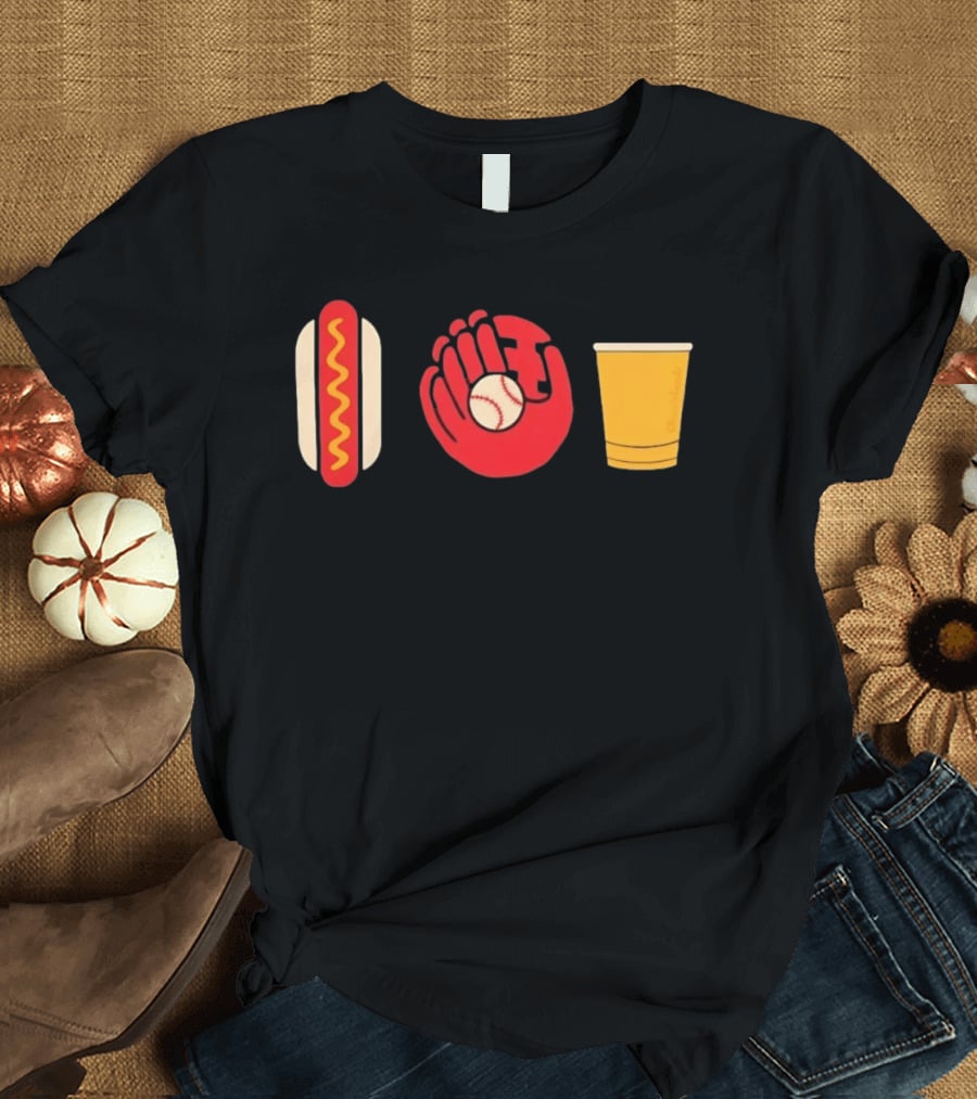 Hot Dog Baseball Glove Beer Chowlahoadz Stadium Food T-Shirt