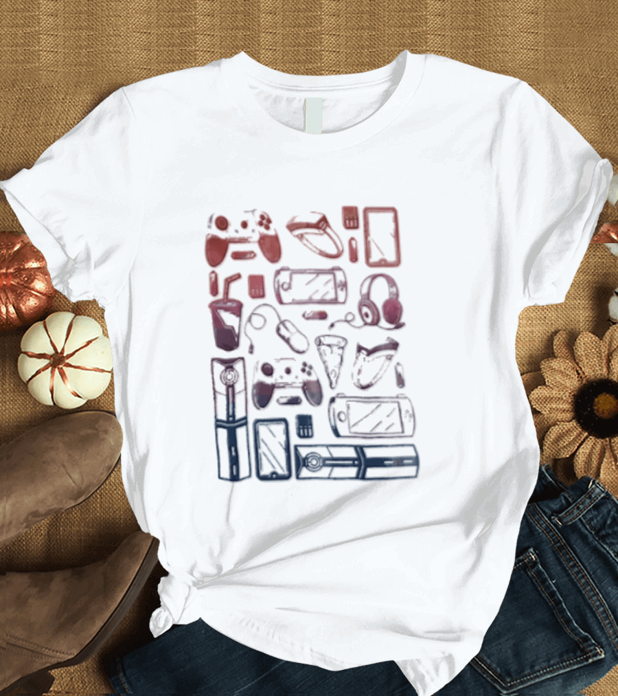 Gaming Console Controllers And Snacks Collage T-Shirt