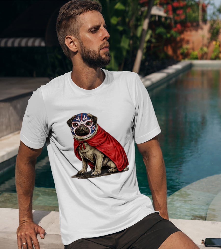 Lucha Libre Pug Red Cape Mexican Wrestling Dog Mask T-Shirt