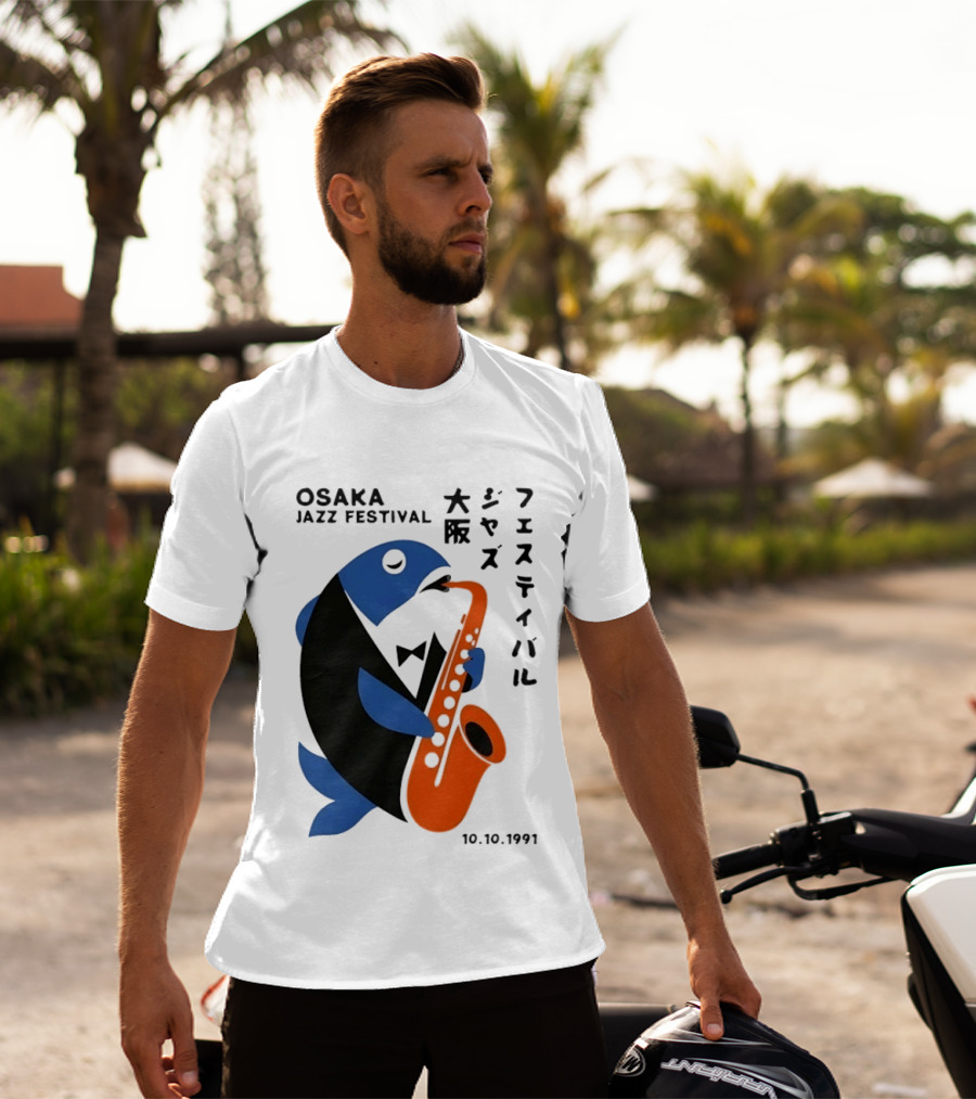 Osaka Jazz Festival 10.10.1991 Saxophone Playing Fish T-Shirt