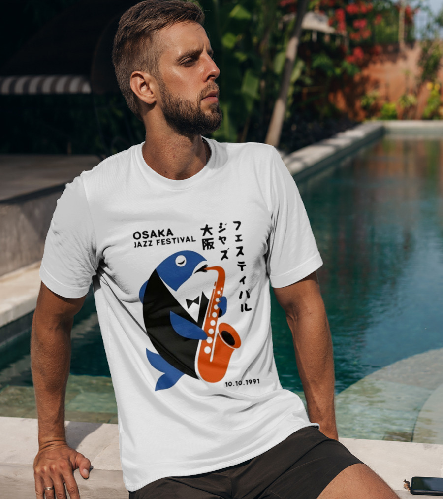 Osaka Jazz Festival 10.10.1991 Saxophone Playing Fish T-Shirt
