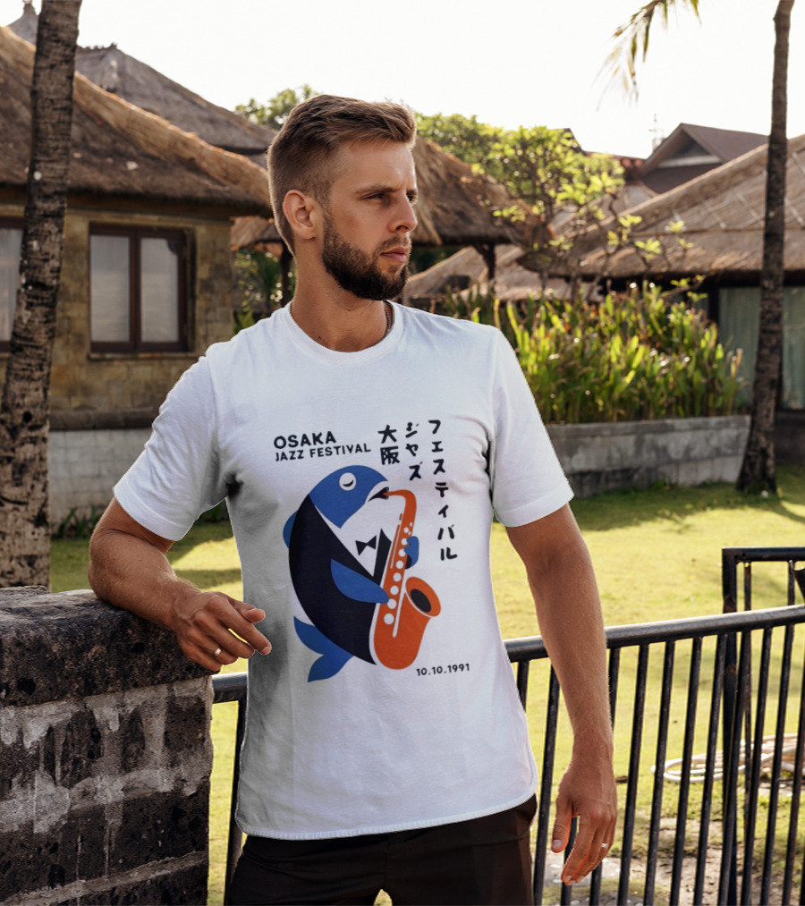 Osaka Jazz Festival 10.10.1991 Saxophone Playing Fish T-Shirt