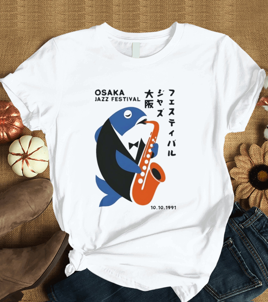Osaka Jazz Festival 10.10.1991 Saxophone Playing Fish T-Shirt