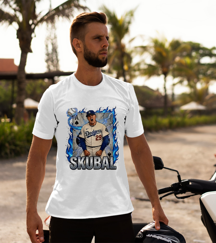 Skubal 29 Dodgers Ace Pitcher Playing Card Flames And Spade T-Shirt