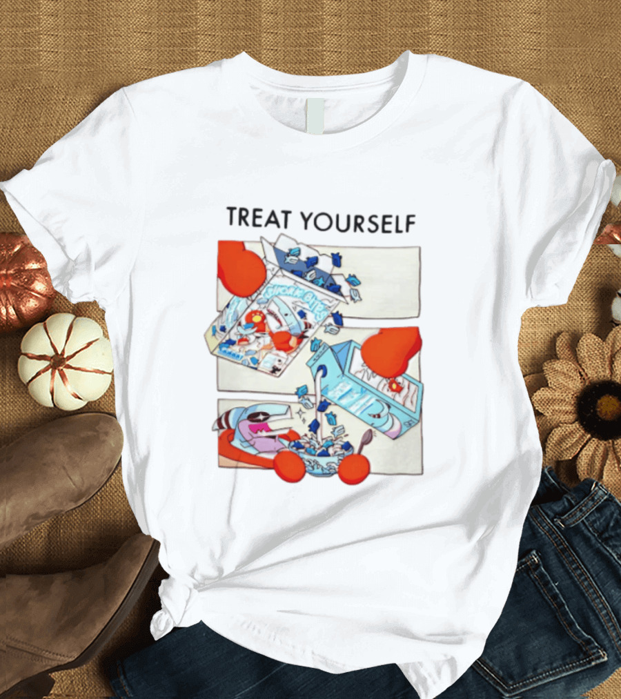 Treat Yourself Shork Bites Cereal Box Sharks Milk Breakfast Fun T-Shirt