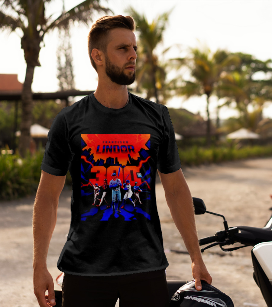 Francisco Lindor New York Mets 300 HR City Skyline Baseball Milestone T-Shirt