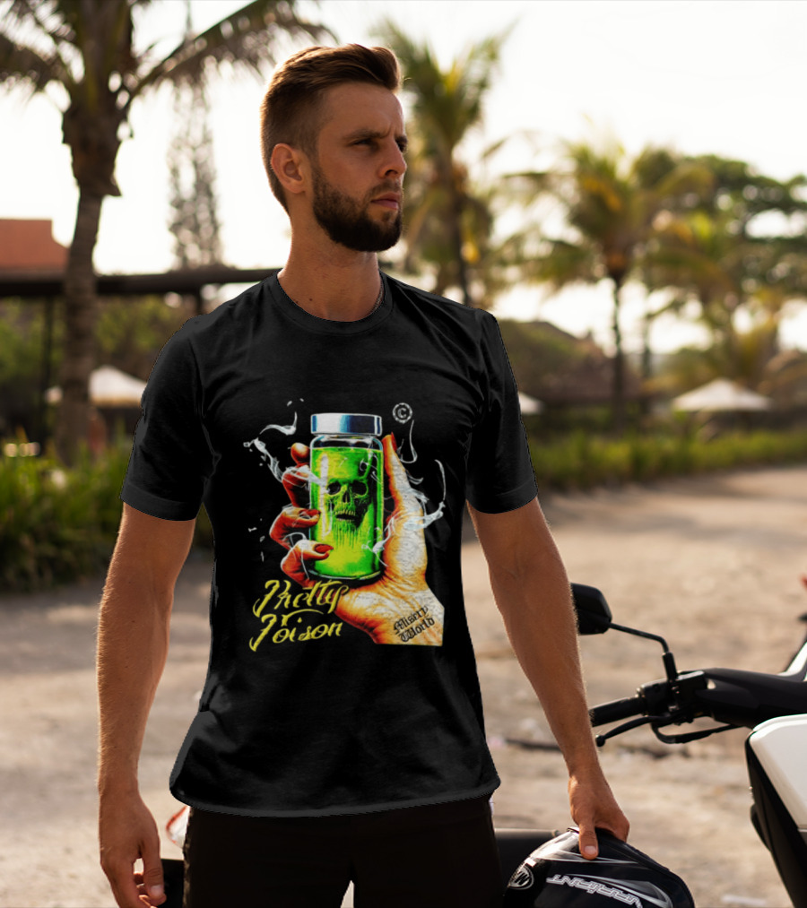 Pretty Poison Misery World Skull Bottle In Hand T-Shirt