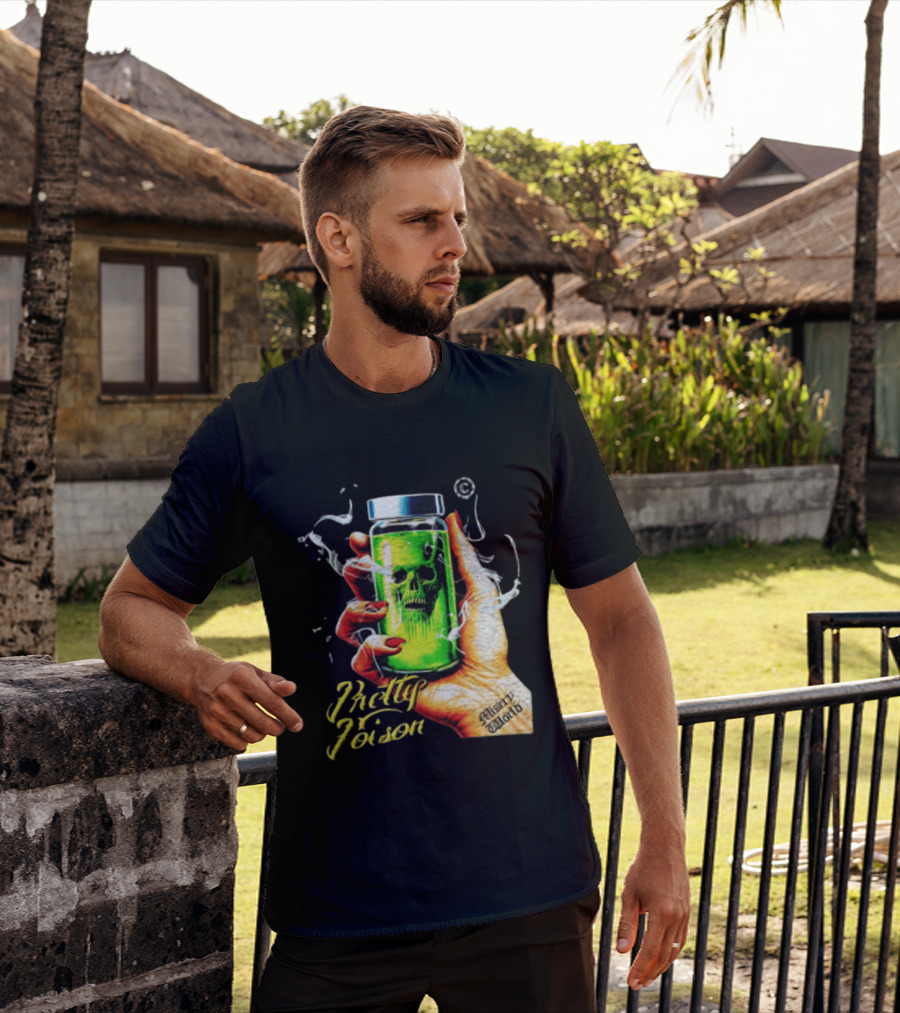 Pretty Poison Misery World Skull Bottle In Hand T-Shirt