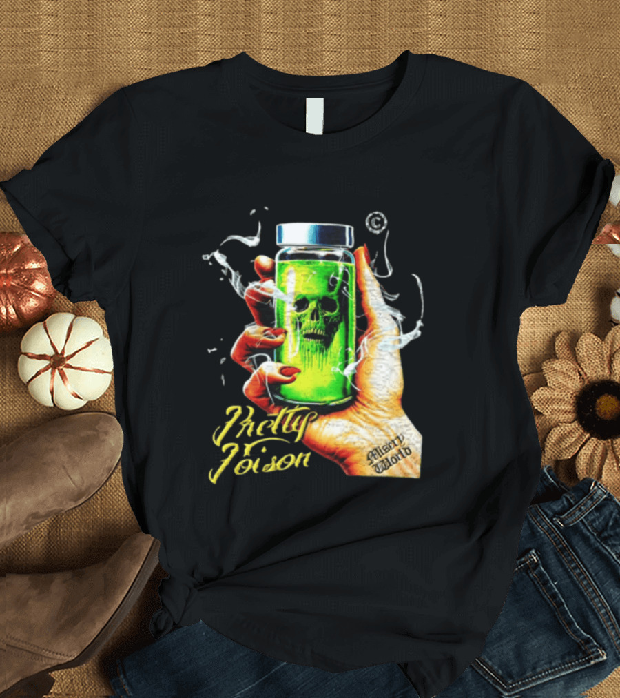 Pretty Poison Misery World Skull Bottle In Hand T-Shirt