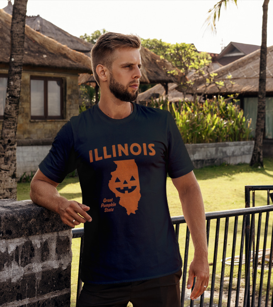 Illinois Map Jack O Lantern Great Pumpkin State Halloween T-Shirt