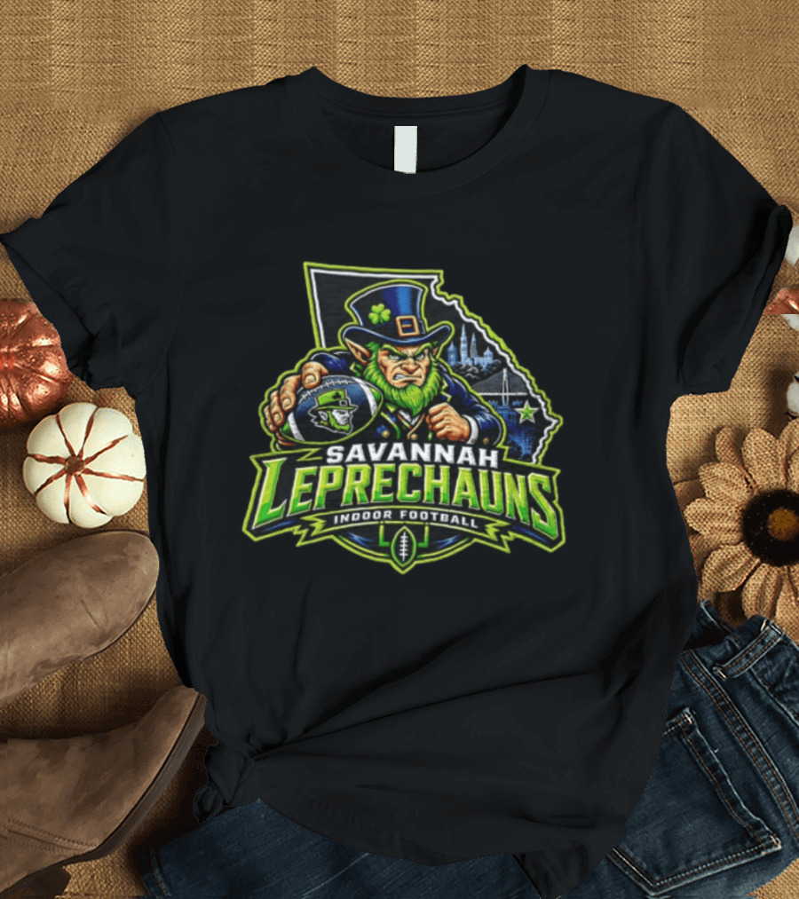 Savannah Leprechauns Indoor Football Angry Leprechaun Georgia Outline Skyline T-Shirt