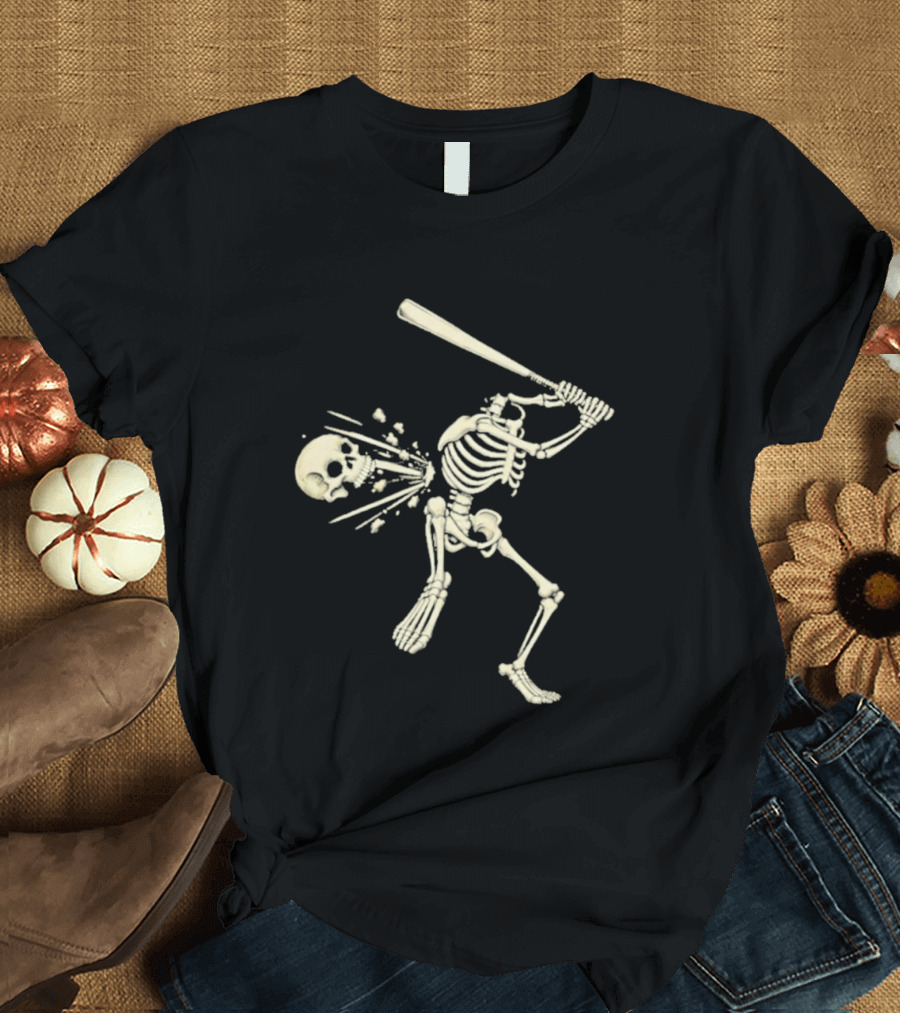 Swinging Skeleton Softball Halloween Vintage Skull Batter T-Shirt