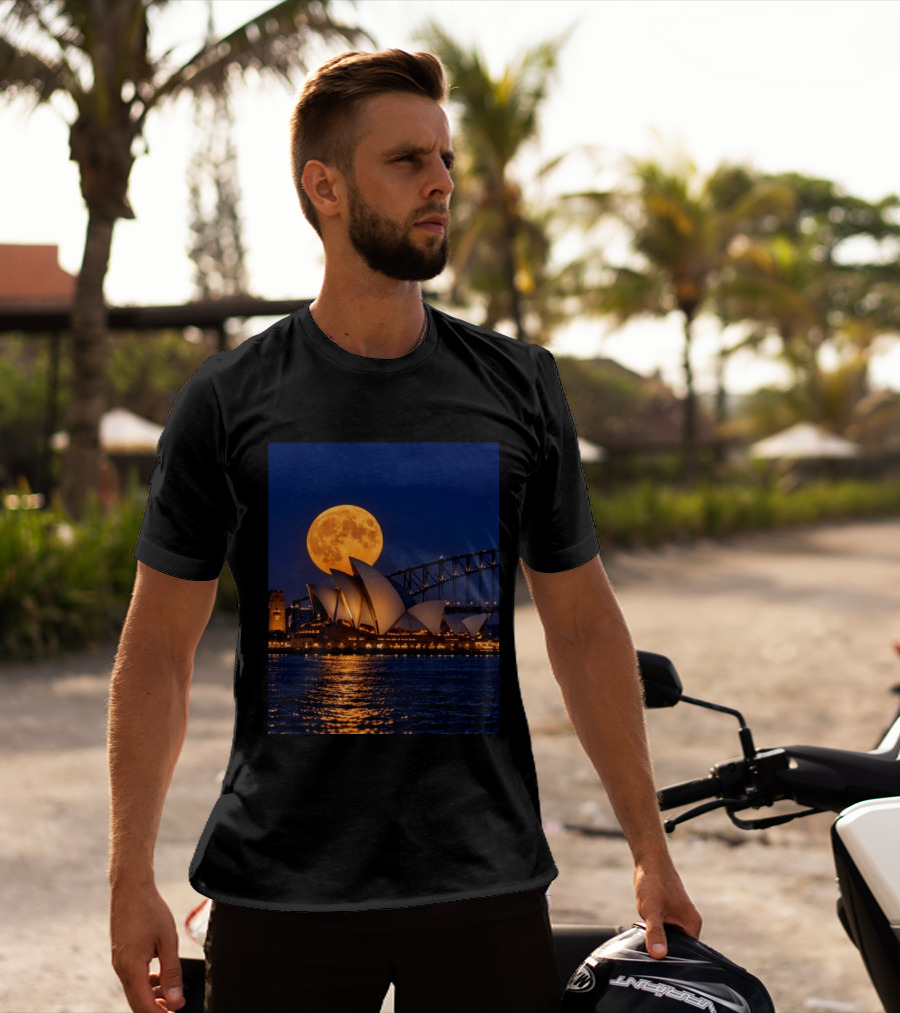 Harvest Moon Over Sydney Opera House And Harbour Bridge T-Shirt
