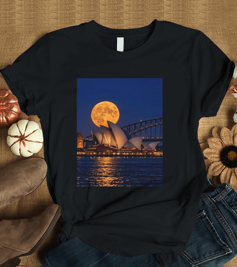 Harvest Moon Over Sydney Opera House And Harbour Bridge T-Shirt