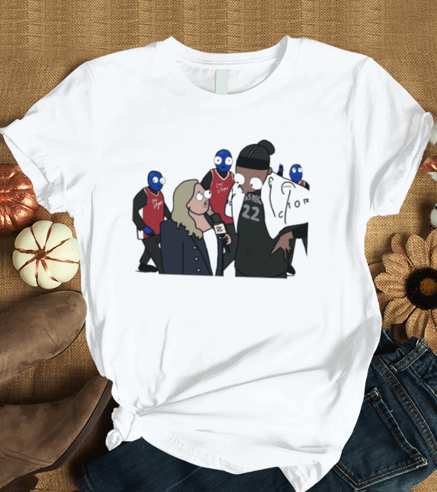 Las Vegas Aces A'ja Wilson Interviewed By Holly Rowe With Blue Men Group T-Shirt