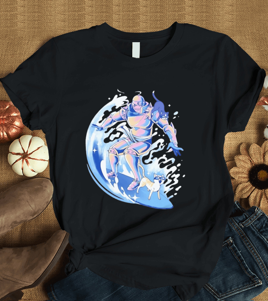 Alphonse Elric Surfing Adventure With Cool Cats On Waves T-Shirt