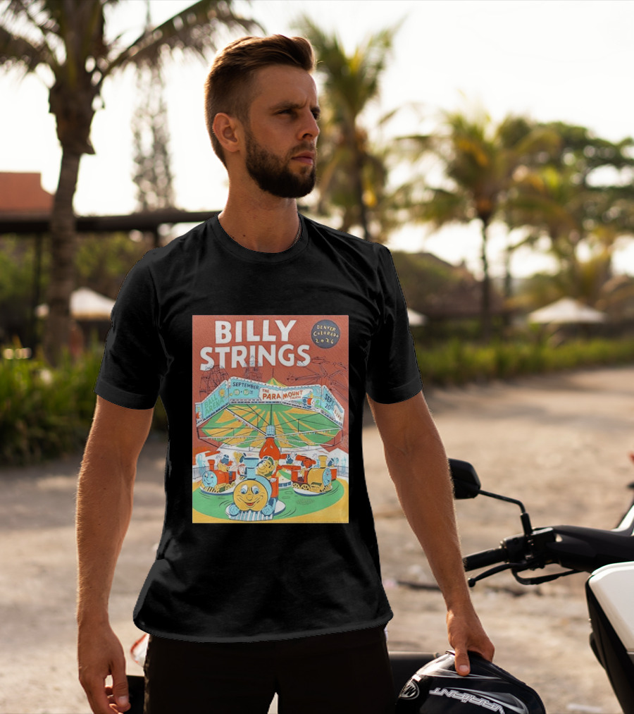 Billy Strings Denver Colorado 2026 Ball Arena Paramount Theatre September Concert Featuring Train Carousel Illustrations T-Shirt