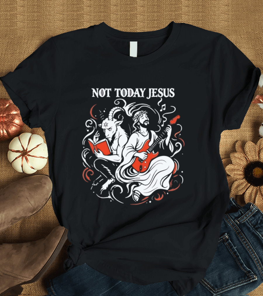 Not Today Jesus Guitar With Baphomet Goat T-Shirt