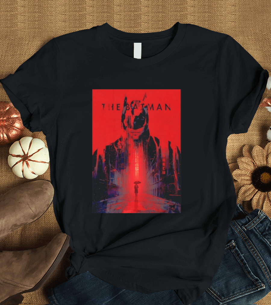 The Batman Monarch March Red Background Iconic Gotham Scene T-Shirt