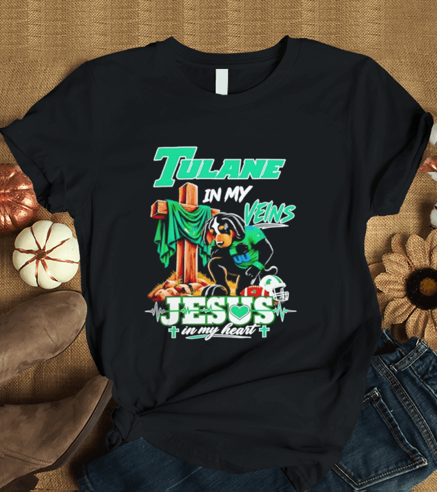 Tulane Spirit Football Jesus Faithful Heart Cross Helmets Football T-Shirt