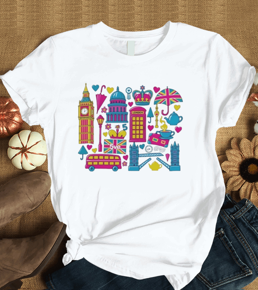 London 5ve UK British Symbols Big Ben Union Jack T-Shirt